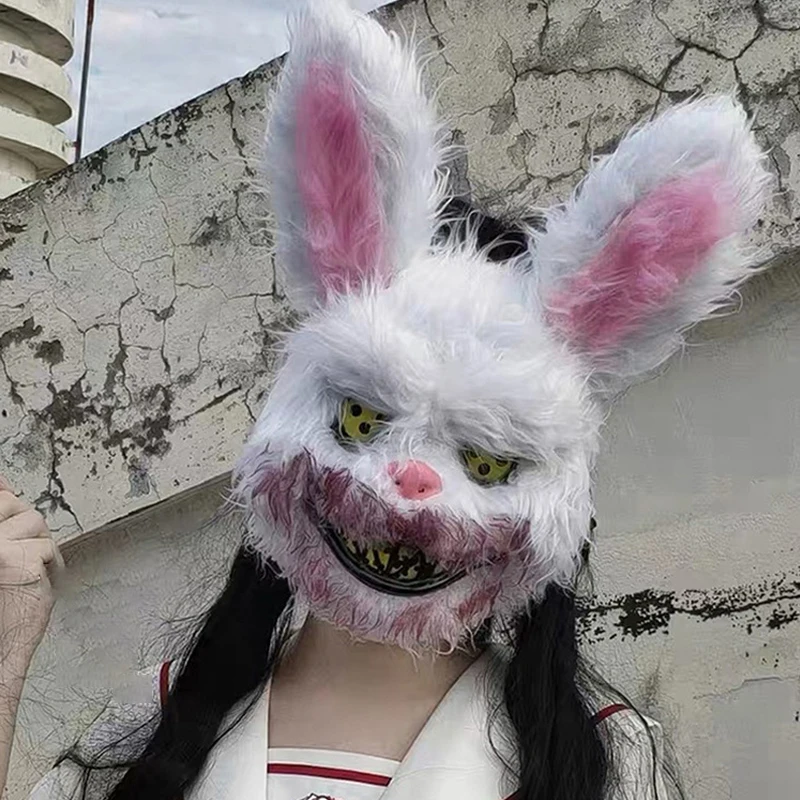 

Rabbit Cosplay Mask Halloween Party Scary Head Cover Halloween Carnival Costume Headgear Props Handmade Dance Masquerade Horror