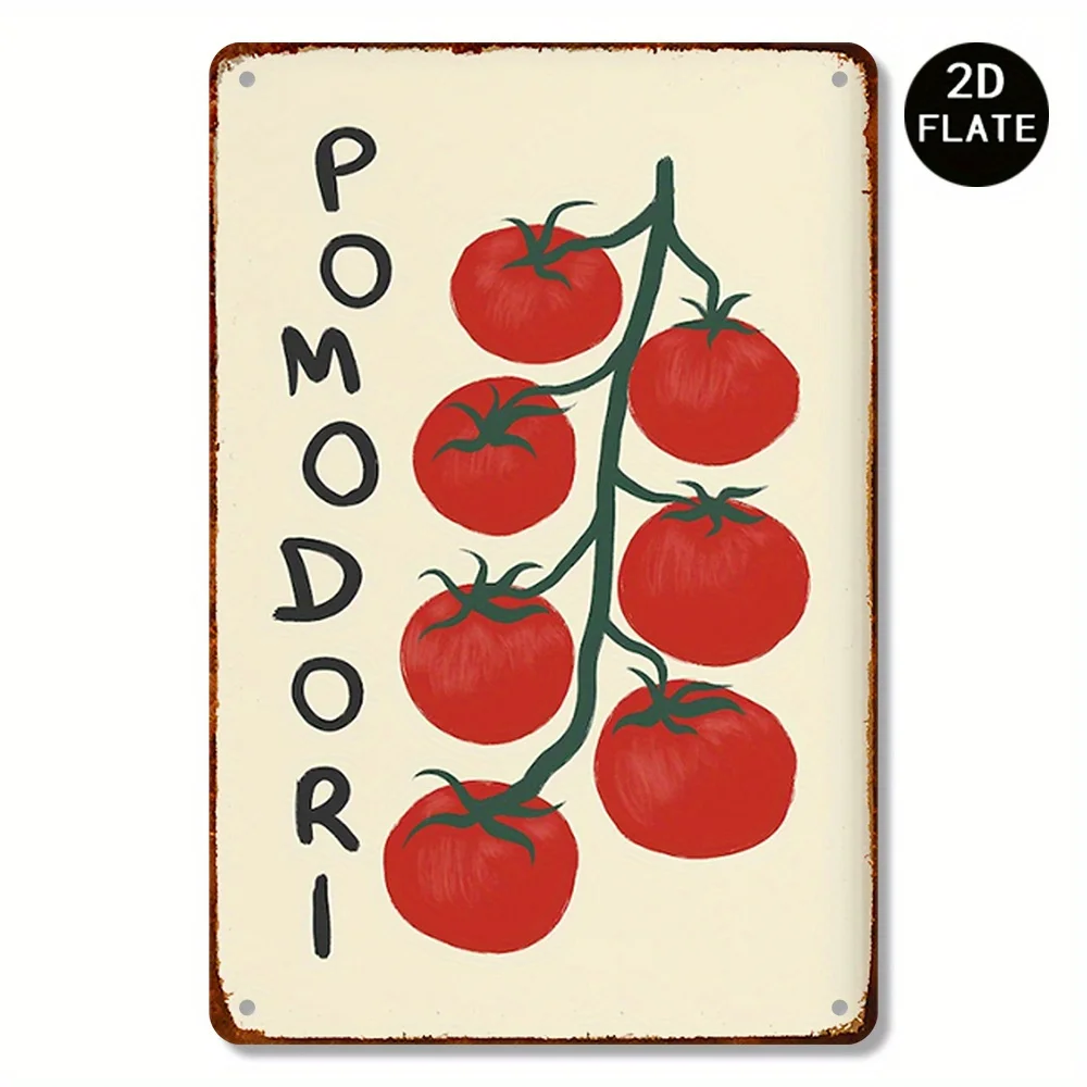 Pintura em Lata 2D, Decoração Plana 2D, 1 Unidade, Estilo Vintage Italiano com Tomate - Decoração de Cozinha em Ferro Res