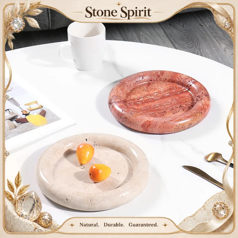 Natural Marble Round Tray for Bathroom Kitchen Dresser Vanity Decorative Trinket Dish for Perfume Key Jewelry Ring Candle