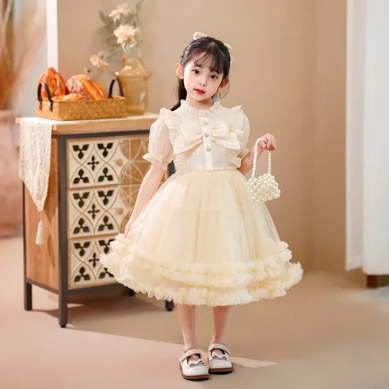 Vestito di garza soffice per ragazze, nuova versione coreana dell'estate 2023, vestito da principessa elegante, vestito alla moda da bambina