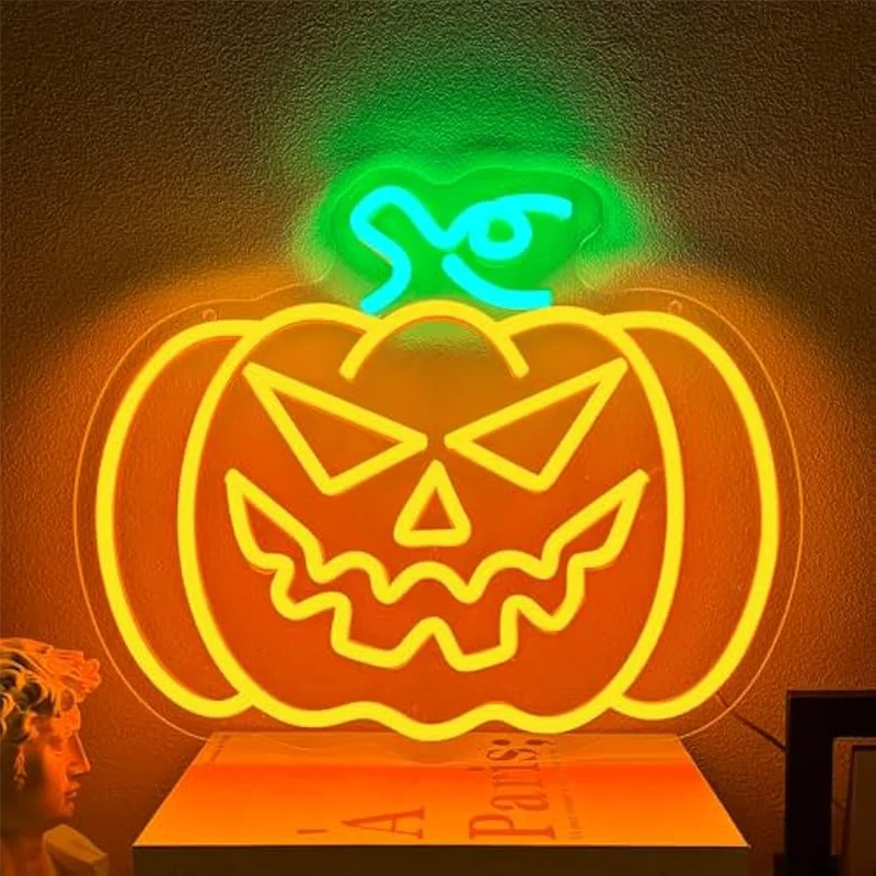

Pumpkin Neon Sign LED Ghost Festival Light Wall Hanging Decor Trick or Treat Fall Decor Indoor Lights for Home Halloween Party