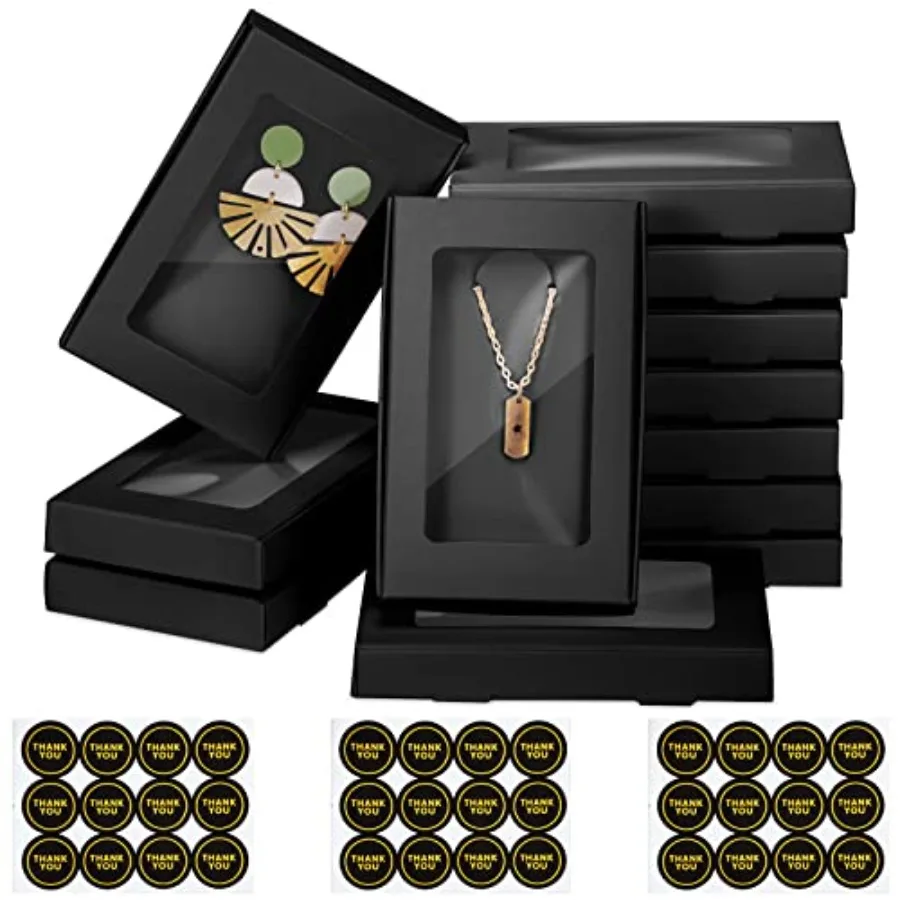 30 Pack Jewelry Gift Boxes Bulk with Clear Window and Thank You Sticker 5.4"x3.4"x0.7" Small Jewelry Packaging Box for Necklace