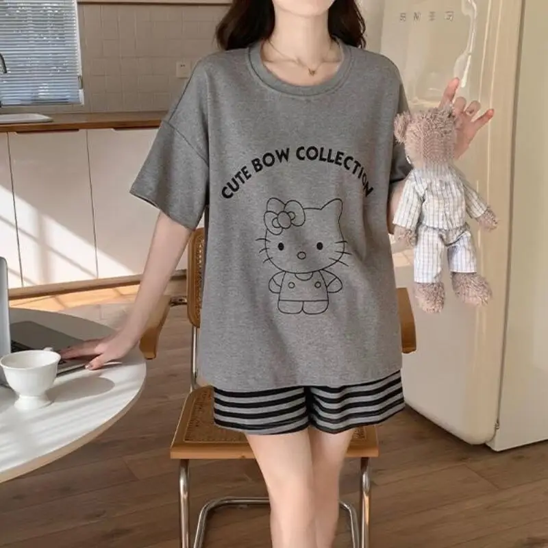 

Summer Fashion Youth Cartoon Pajama Set Cute Women's Short Sleeved Shorts Home Clothes Loose Casual Comfortable and Soft Sweet