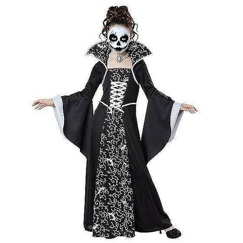 فتاة تأثيري الساحرة مصاص دماء زي طويل توتو فساتين الهالوين الأطفال أزياء تنكرية الملابس القوطية هدايا العيد