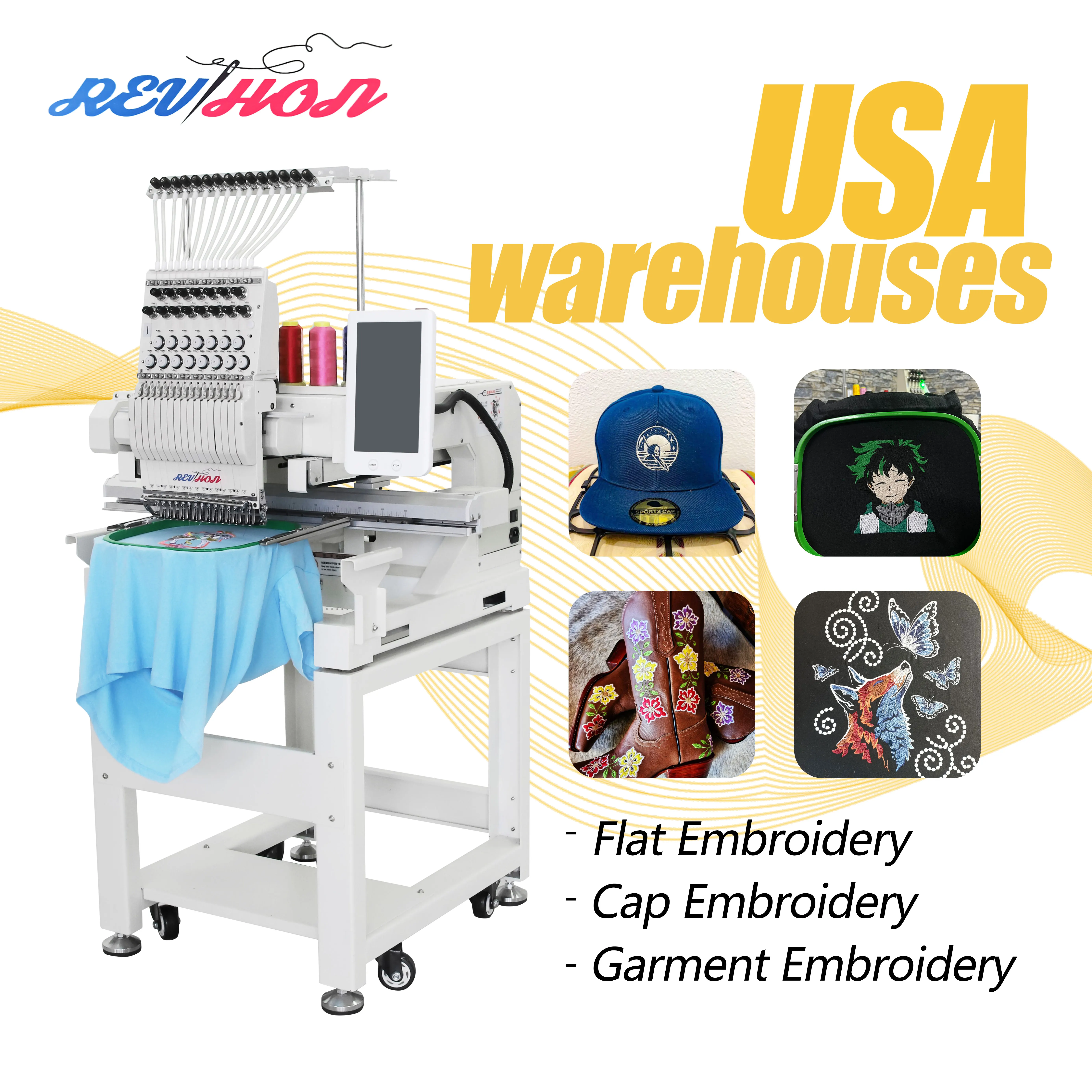 REVHON Computerized Automatic Single Head Cap Embroidery Machine with 1200 RPM Max Speed 600x400MM Embroidery Area