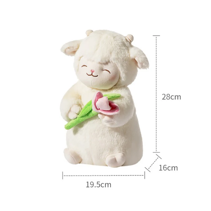 Super macio boneca doce branco ovelha lam segurar tulipa flor boneca de pelúcia macio cordeiro com tulipa plushie brinquedo bonito presente para o miúdo