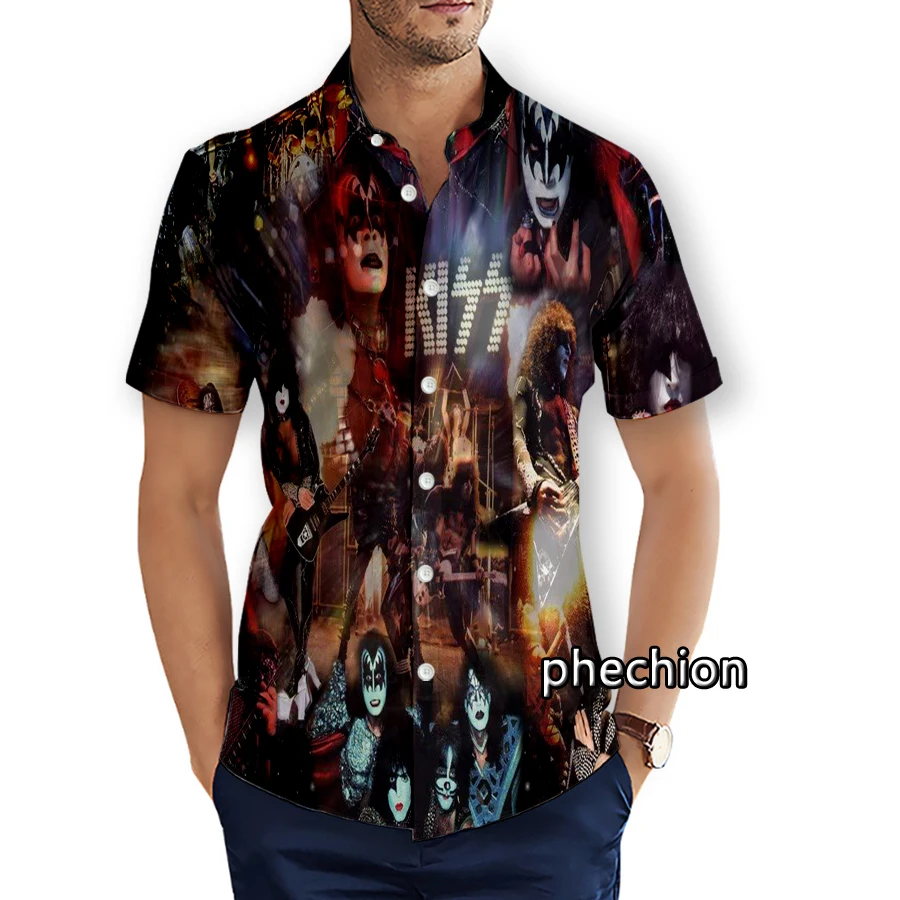 Summer Hawaiian Mens Short Sleeve Beach Shirts Casual Kiss Band 3D Printed Shirts Plus Size S-5XL Fashion Men Tops T21