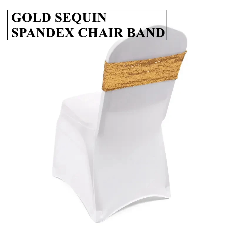 

Single Layer Back Sequin Lycra Spandex Chair Band Sash Bow For White Cover Wedding Banquet Event Decoration