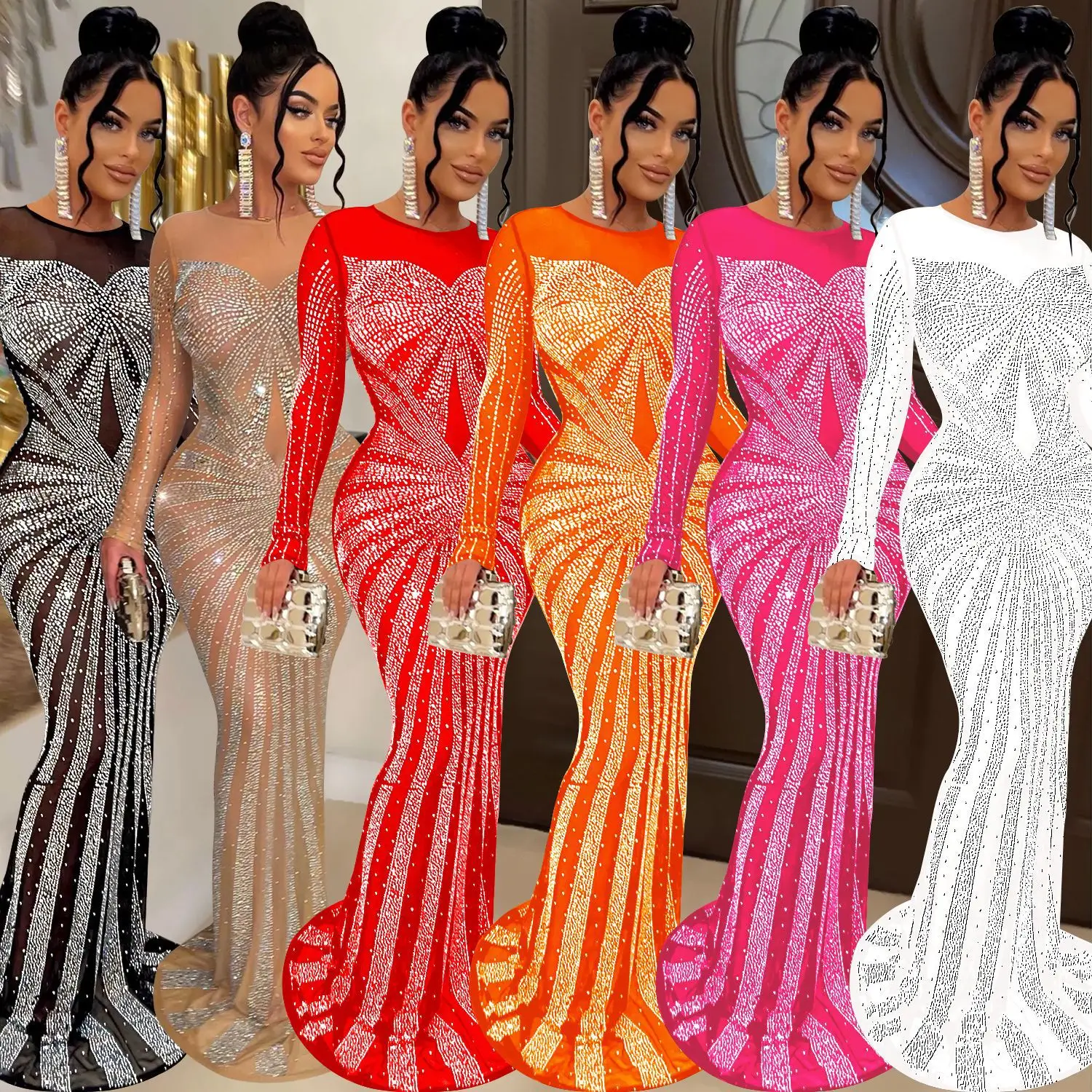 2023 African Maxi Dresses for Women African Fashion Sexy Dress Evening Women Party Club Mesh Bodycon Elegant Dresses