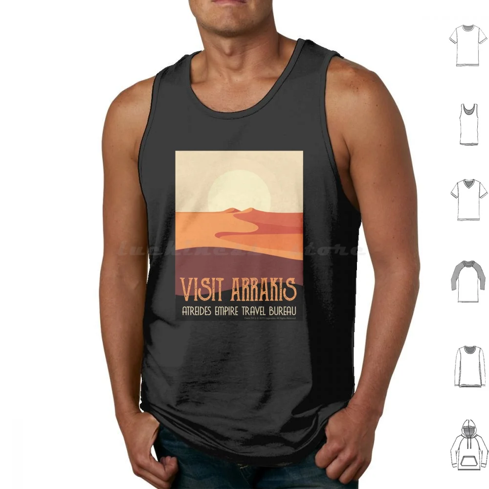 Visit Arrakis-Vintage Sci-Fi Travel Tank Tops Vest Sleeveless Retro Sandworm Movie Arrakis Sci Fi Muaddib Atreides Frank