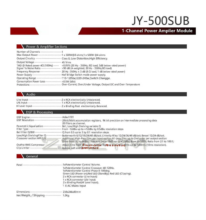 500W CLASS-D Digital-Verstärkerplatine 110V 220V Subwoofer-Verstärkerplatine Subwoofer-Board – Detail 1