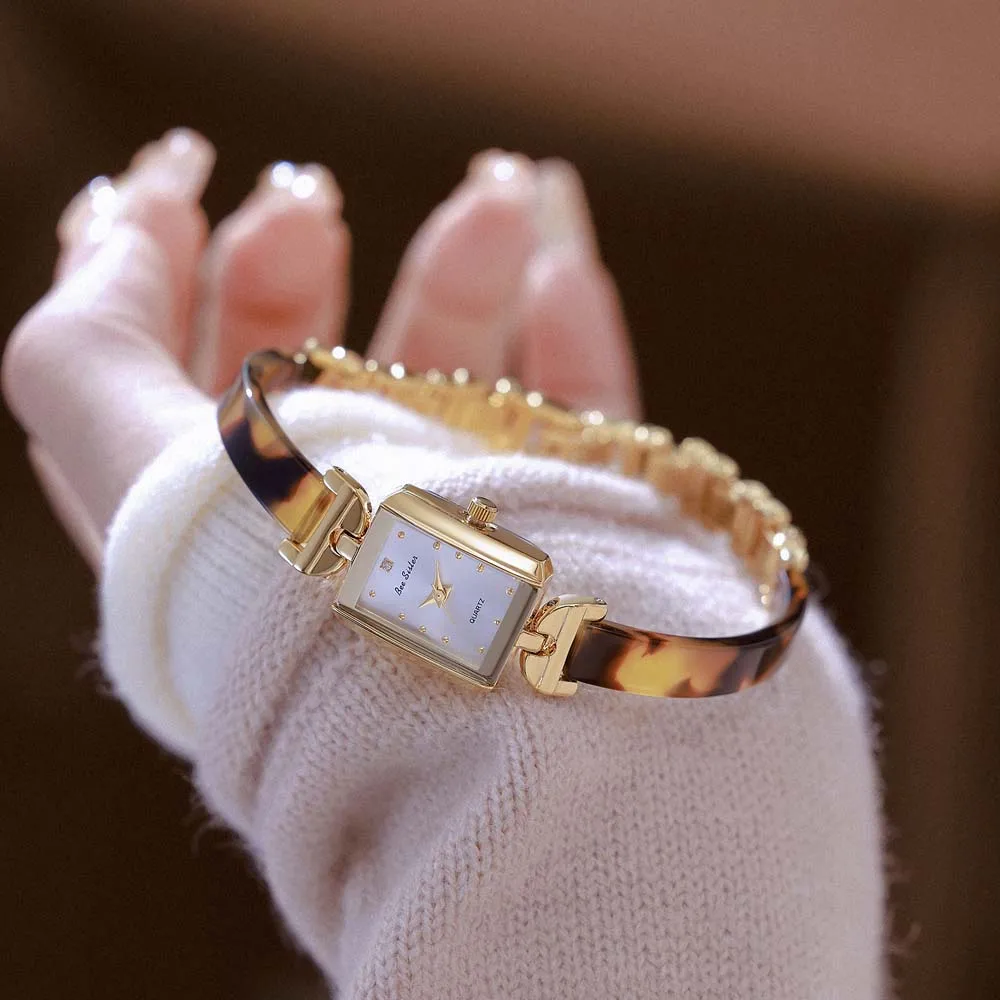 Women Watch 2025 New High Quality Amber Tortoiseshell Vintage Bracelet Quartz Watches Ladies Dress Gifts Square Dial Wristwatch