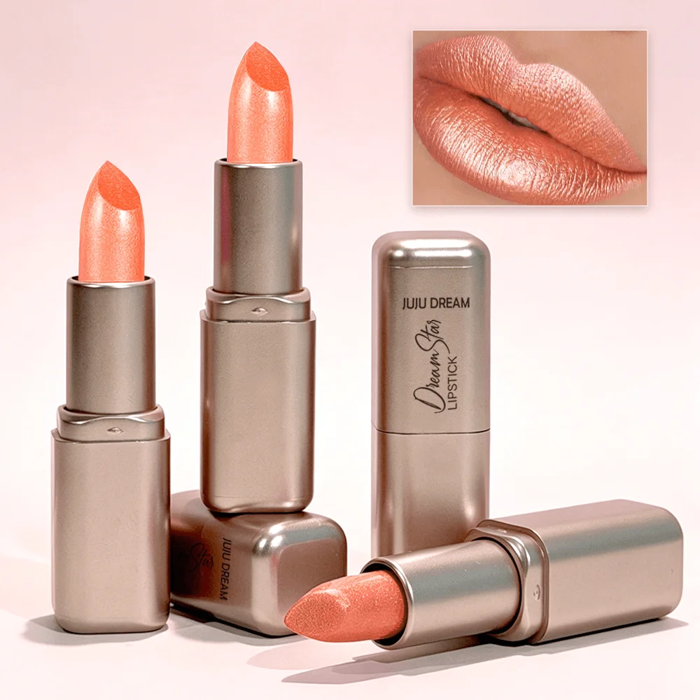 JUJU Dream Nude Peach Shimmer Metallic Lipstick Long Lasting Waterproof Moisturizing Lip Makeup