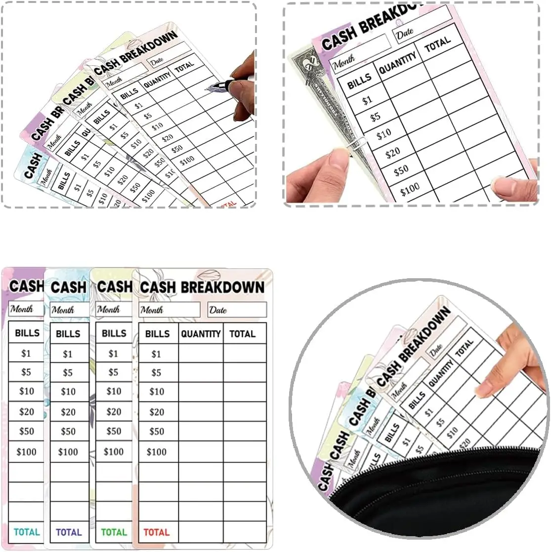 100 Stuks Cash Pech Teller Stickers 2x 4Inch Cash Tracker Memo Labels Bank Contant Geld Factuur Systeem Accessoire Stickers Voor Contant Budget