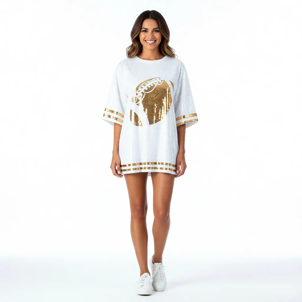 Summer New Fashion Sequin Printed Women Short Sleeved T-shirt Simple Round Neck Female Casual Loose Tops