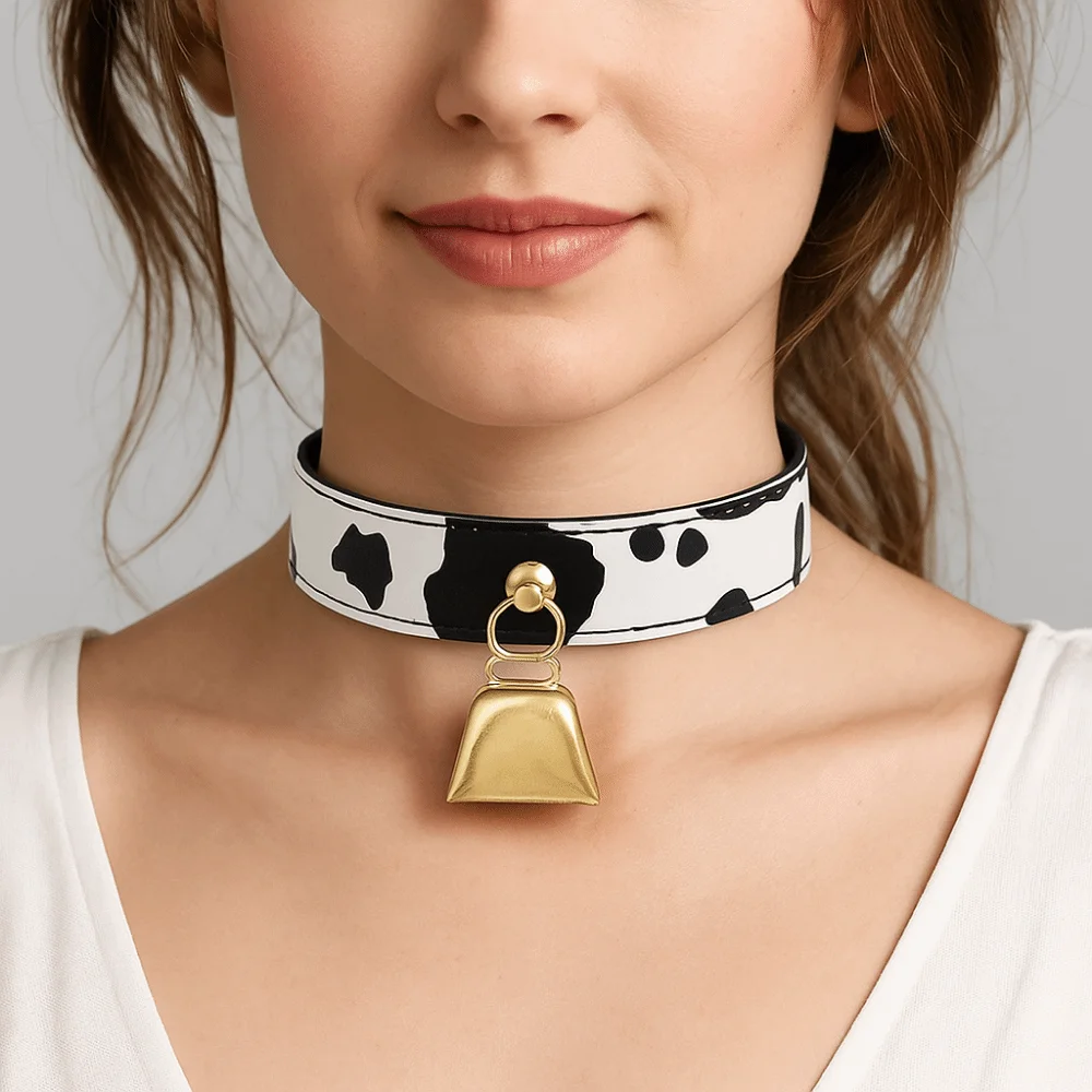 جديد جلدية المختنق البقرة طباعة قابل للتعديل جرس قلادة طوق القوس القلائد