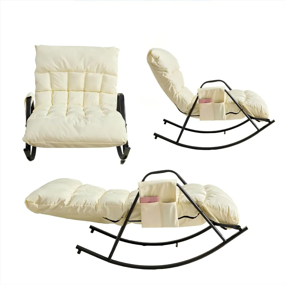 

High Back Glider Rocking Chairs with Foot Rest, Upholstered Rocker Chair with Side Pocket, Lounge Chair, Soft Reading R