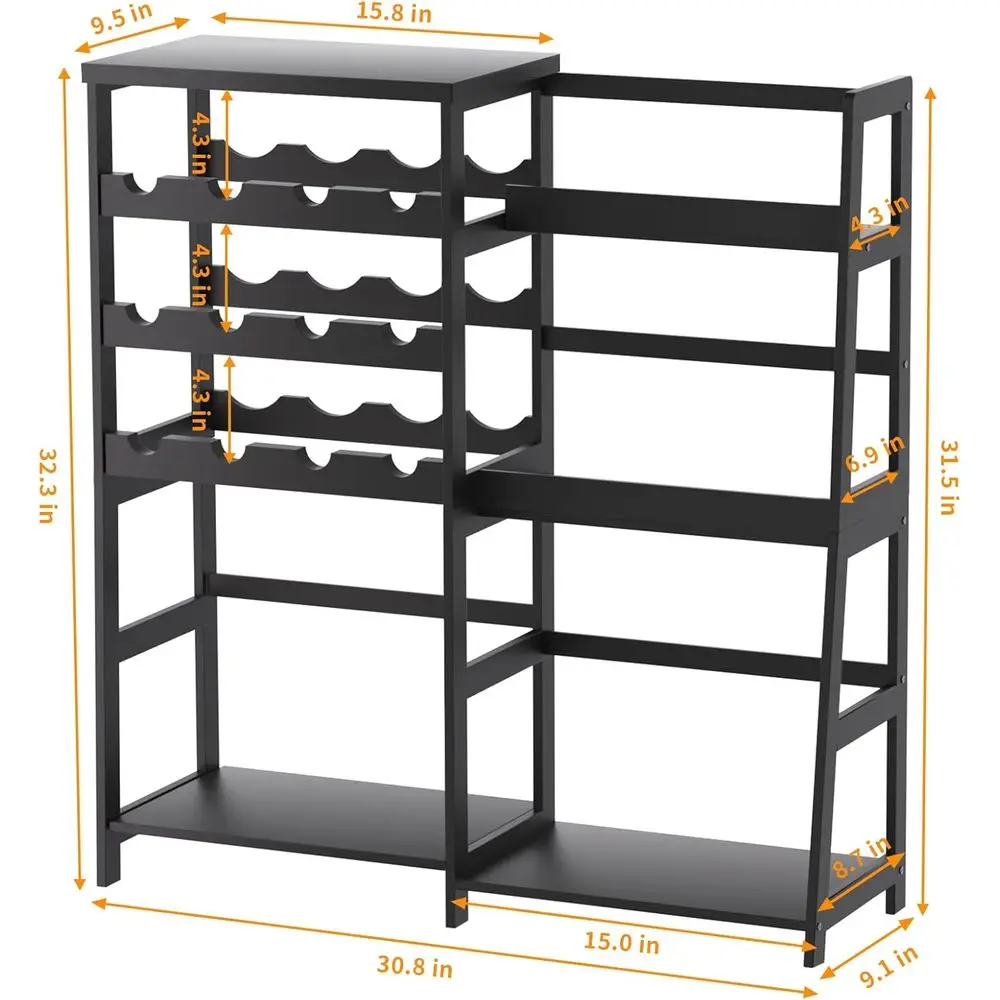 Compact Bamboo Liquor Shelf for Home Bar, Freestanding Wine Rack, Living Room Mini Bar Table, Black