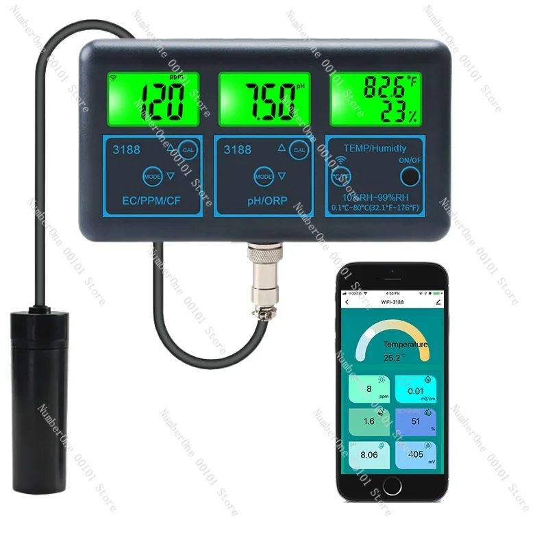 

Online Water Quality Monitor 7-in-1 Hydroponic EC Conductivity Fish Tank Breeding Ph Ph ORP Meter WiFi Graffiti