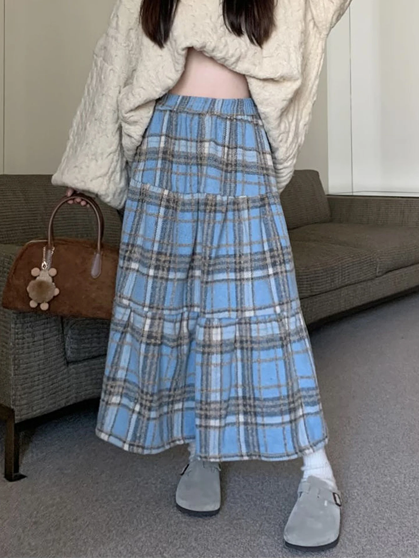 

Women's Elegant Casual Plaid Skirt High Waist Flowy Hem Daily Basic Summer Autumn Fashion Half Skirt for Women