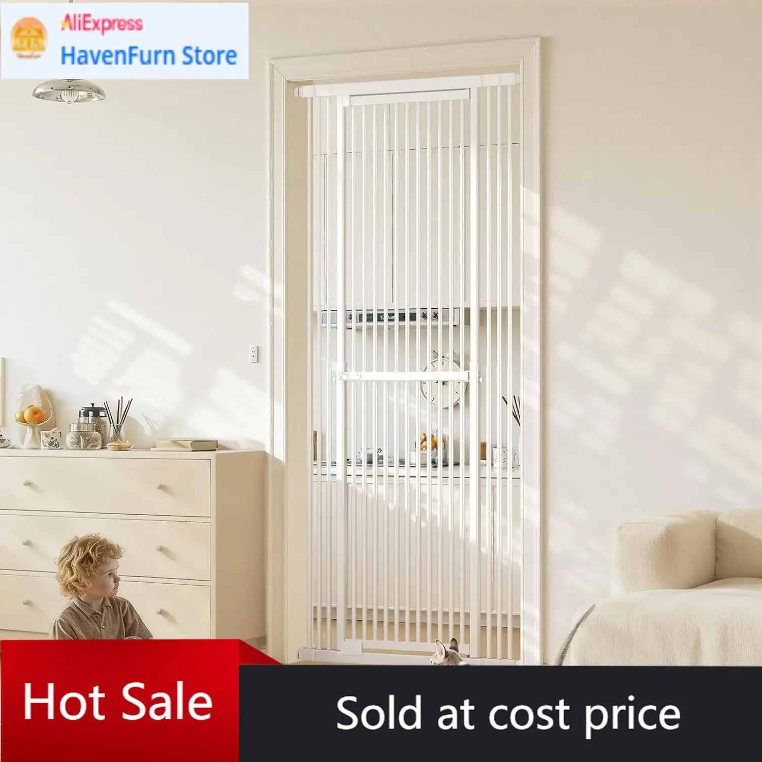 

Защитный барьер для кошек и детей, регулируемый по высоте (51-87 дюймов), для дверных проемов, шириной 27,56-37 дюймов, включает 4 удлинителя, с функцией давловой фиксации.