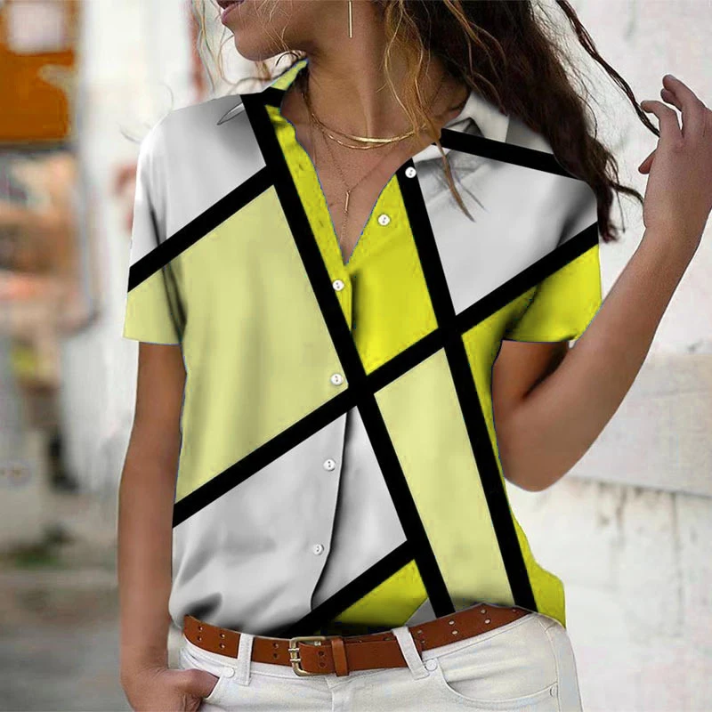 Short Sleeve Tie-dye Plaid Pattern Women Fashion Shirts Summer 3d Printed Street Trend Ladies Casual Blouse 3XL Plus Size Shirt