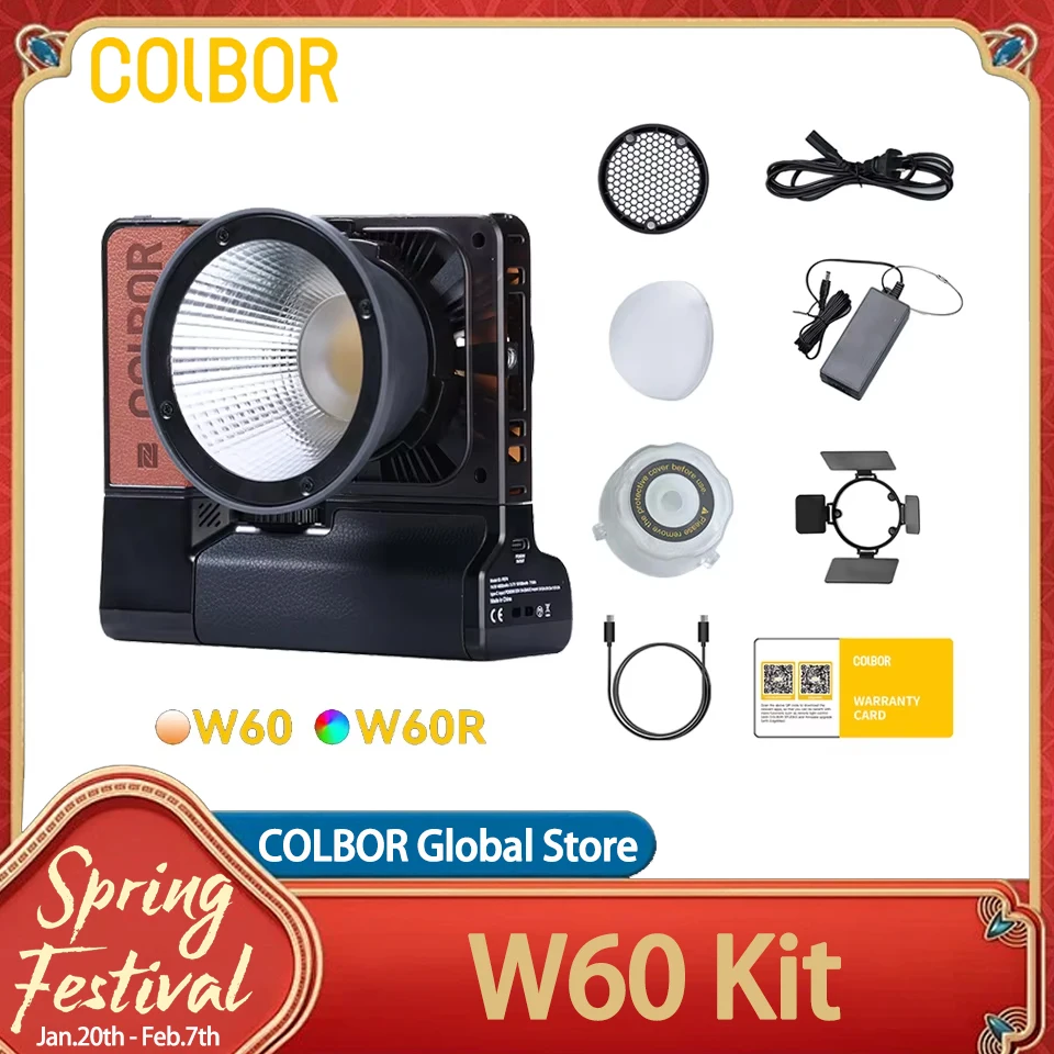 COLBOR Wonder Kit W60 RGB Video Light Photography Fill Light Built-in NFC with Battery Base for Outdoor Studio Vlog Shoot