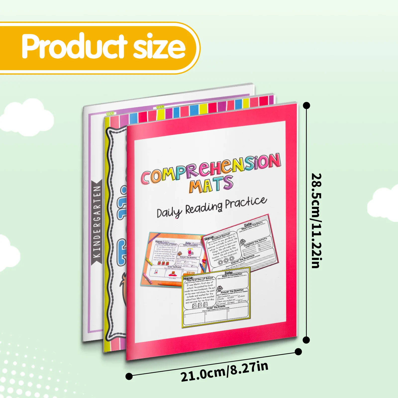 A collection of 3 books for learning workbook includes short stories, picture problems, clock reading