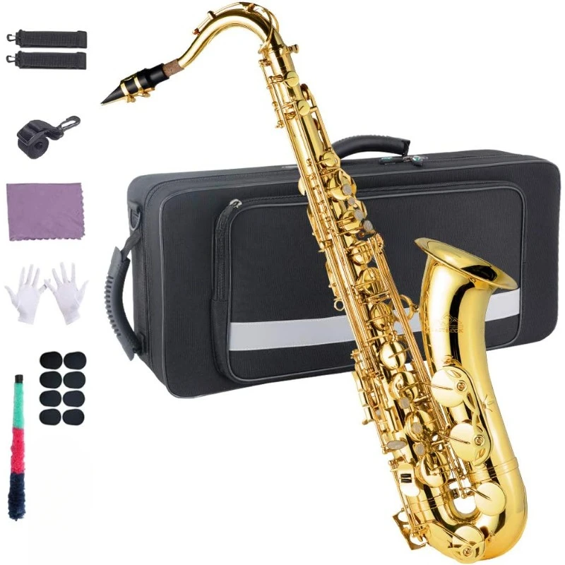 Tenor Saxophone Golden B Flat Tenor Sax Professional Tenor Saxophone for Beginners Students Kids Musicians with Carrying Case