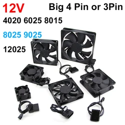 80mm 90mm 120mm 8cm 8025 DC 12v 3pin big 4pin Brushless Computer Cooling Fan PC Fans For Computer Case GPU CPU Cooler Radiator L