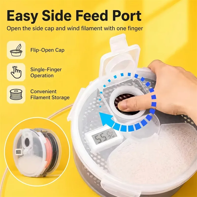 Airtight Wall Hanging 3D Filament Dry Box Humidity Temperature Meter Equipped Smooth Feeding 1KG Filament Drying Storage Holder