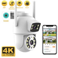 8MP 4K Dual Lens with Dual Screen PTZ Wifi Camera Ai Human Detect Auto Tracking Wireless Outdoor Surveillance Camera iCSee App