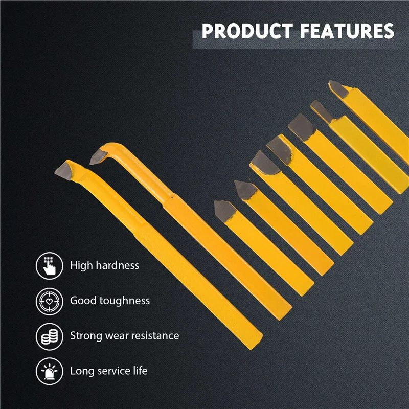 

ABWP-9Pcs/Set YW1 Carbide Brazed Tip Tipped Lathe Cutter Tools 8X8mm Shank High Hardness Turning Milling Welding Bit