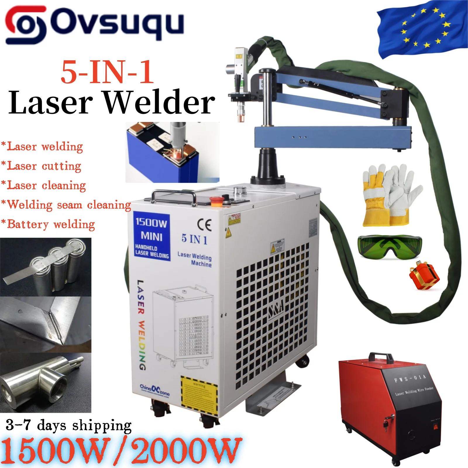 [EU-LAGER] BWT RELFAR 1500 W 5-in-1-Handfaserlaserschweißreinigungsmaschine mit Schwenkarm, Batterieschweißgerät, industrielle Abkalkmaschine