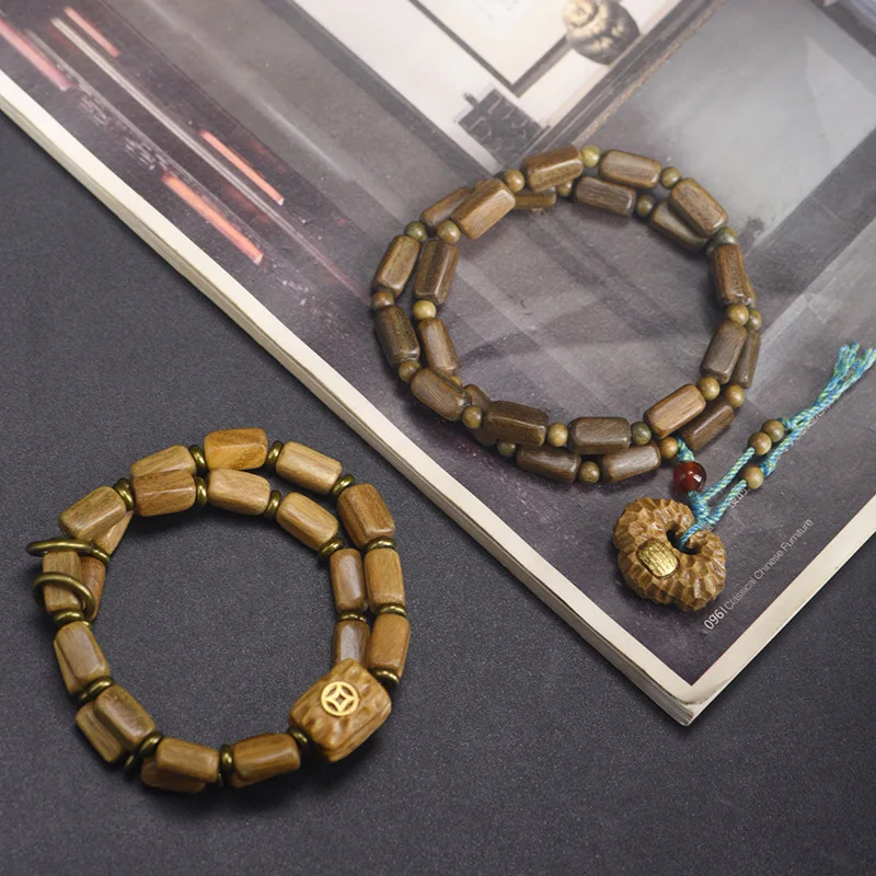 

Зеленый сандаловый сахарный куб, прямоугольные бусины, двухслойный браслет, унисекс, ручная работа, деревянная бесплатная форма Мала