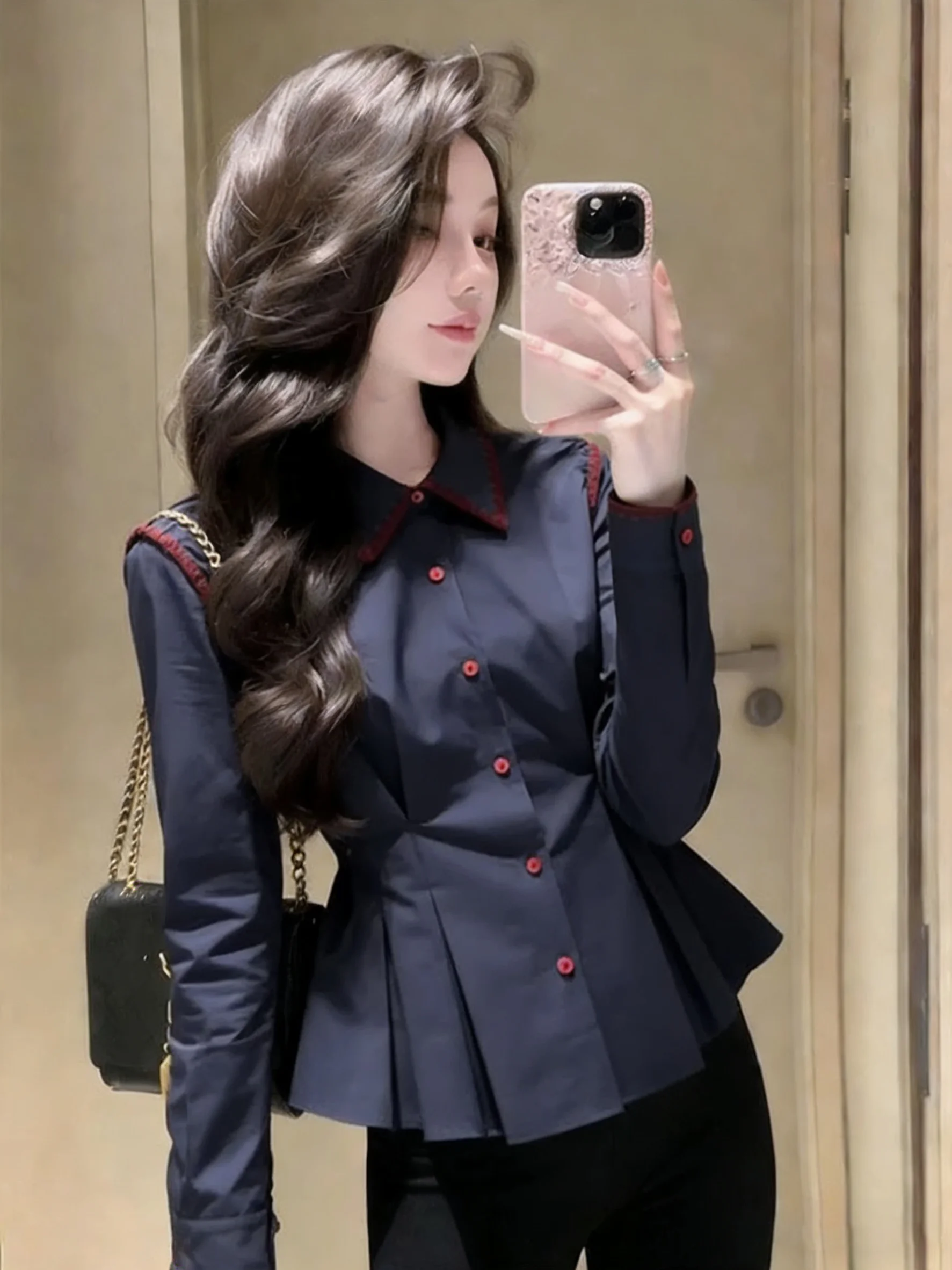 

Early Spring 2026 Women's Slim Fit irt ort Sve Long Sve Royal Blue Busin Casual Sle Korean Faion Top