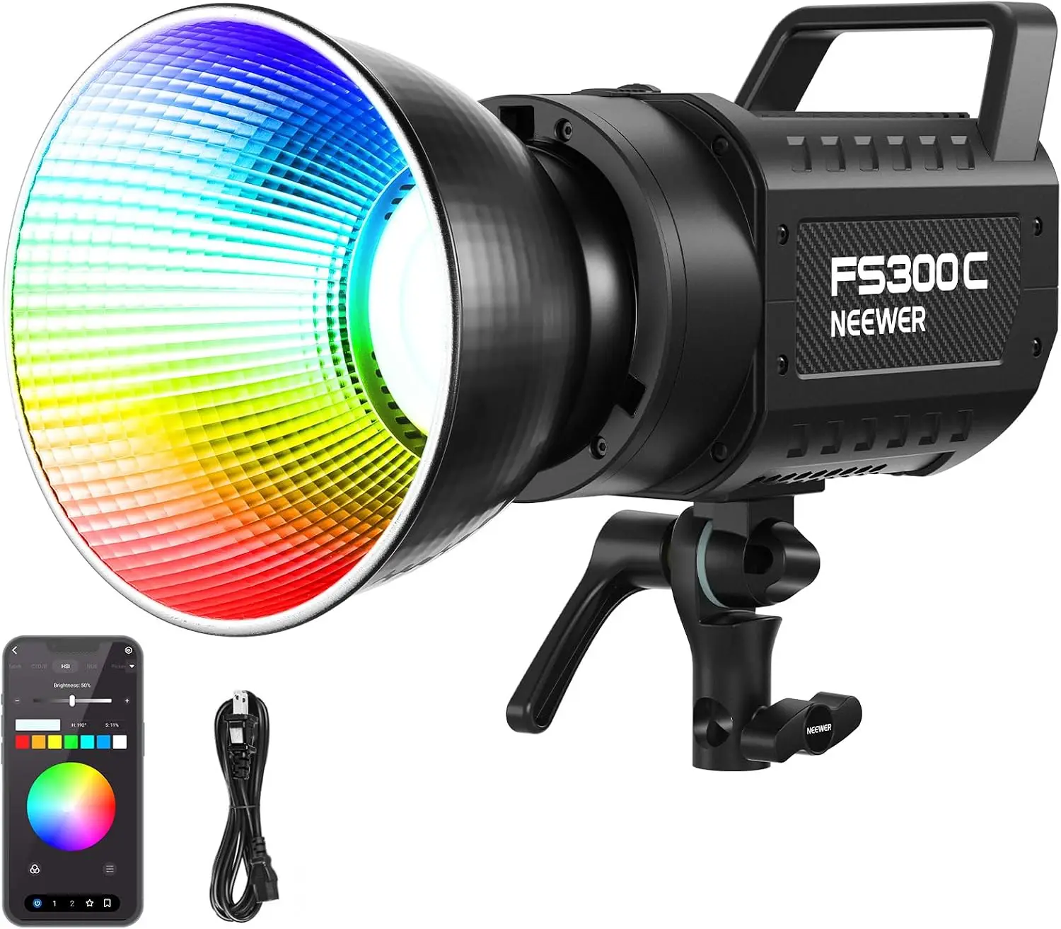 NEEWER FS300C 300W RGB COB LED Video Light, APP 2.4G Control CRI95+ 17 Effects Bowens Mount Spotlight for Studio Photography