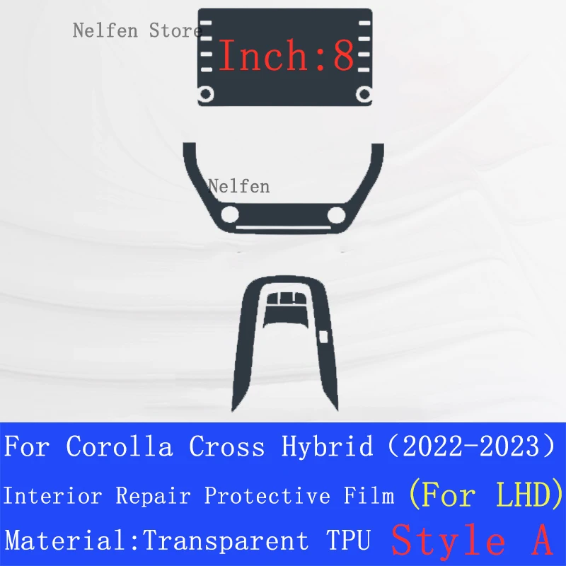 For Corolla Cross Hybrid（2022-2023）Center Console Gear Panel Screen TPU Car Interior Protective Film Anti-Scratch Repair Sticker