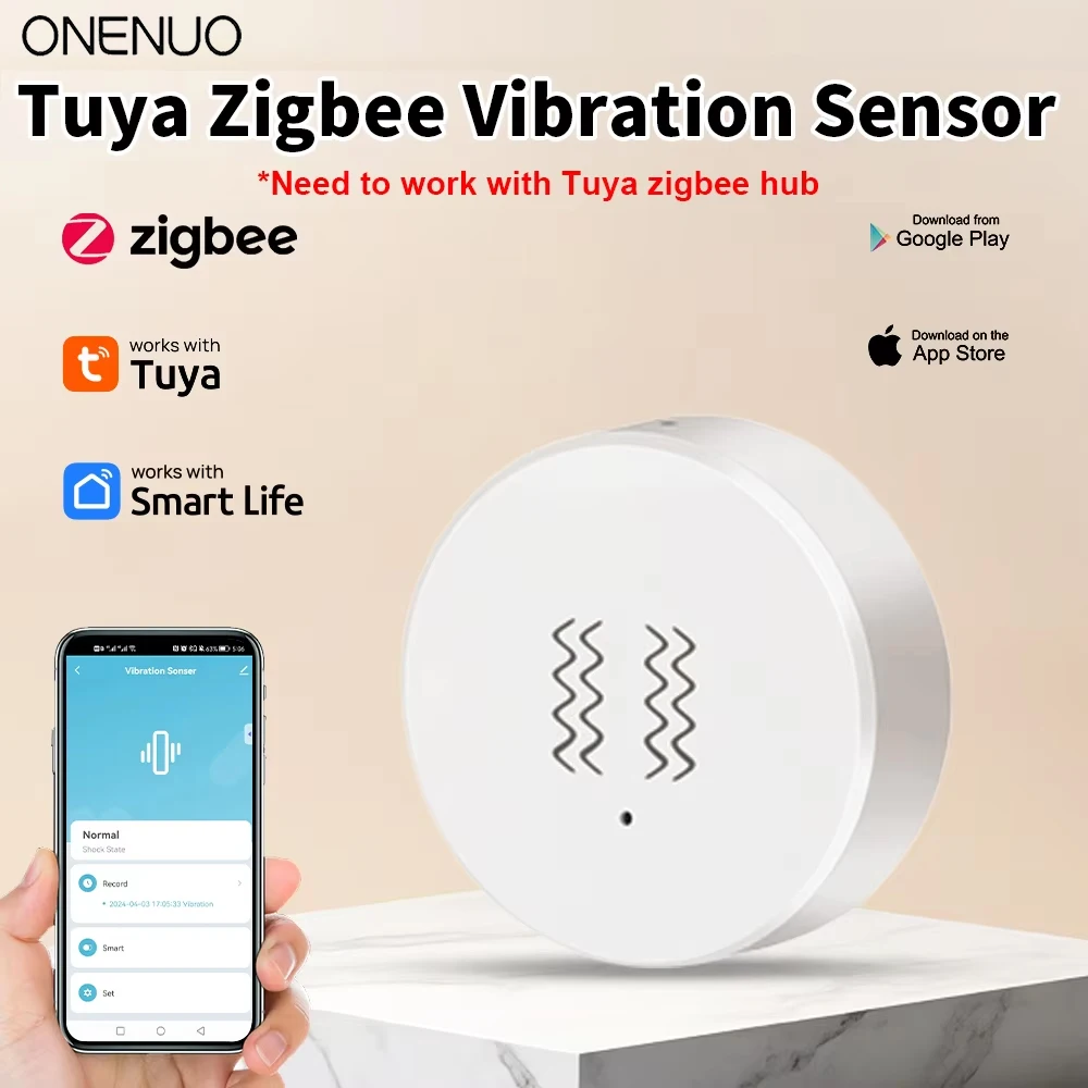 Tuya Zigbee Smart Vibration Sensor Detection Sensor Smart Life App Notification Real-Time Motion Shock Alarm Record