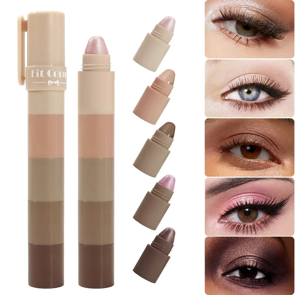 Wielofunkcyjny sztyft do cieni do powiek 5 w 1, wodoodporny, długotrwały, nie rozmazuje się, jedwabisty rozświetlacz, perłowy brokatowy pisak z połyskiem.