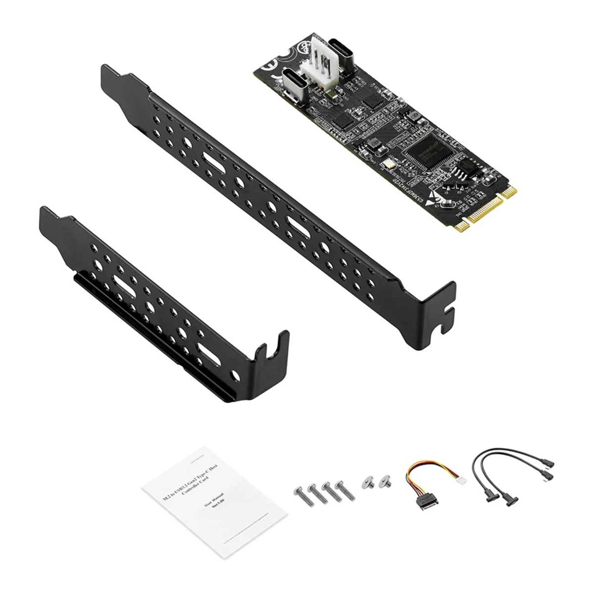 

IOCREST Asm3142 M.2 to 2 Ports Type-C Host Controller Card USB 3.2 Gen2 10 Gbps USB-C NGFF 22X60 B/M Key Data Transfer Riser