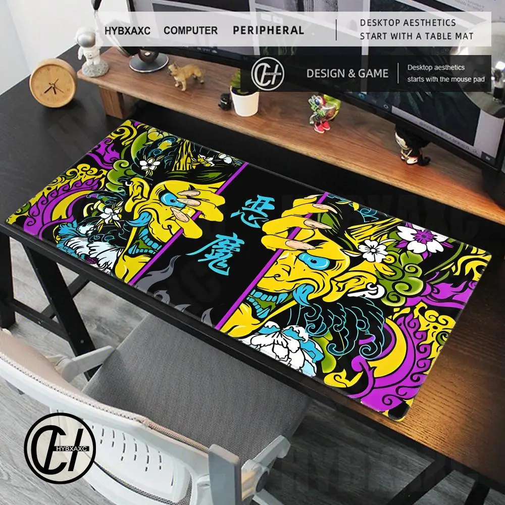 80x40 Japanese samurai devil Gaming Mousepad Oni Mask Speed Desk Mat Anime ghost face Theme Keyboard Gamer Mouse Pad for Esports
