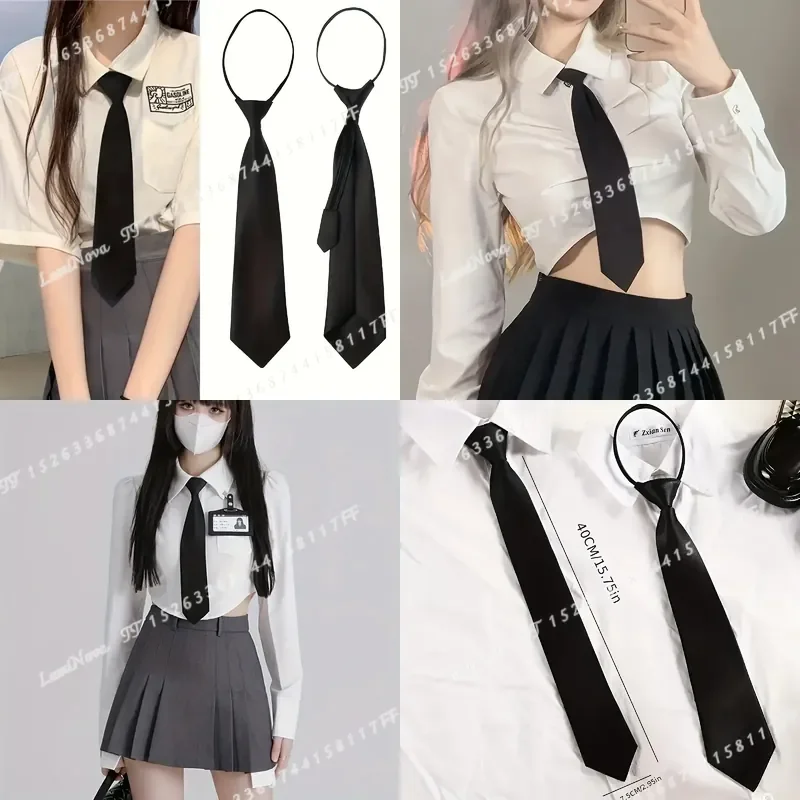 Simple Detachable Black Satin Necktie Unisex Casual Uniform Accessory JK Shirt Matching Elegant Smooth Durable Fabric Hand