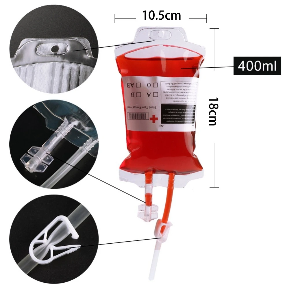 10Pcs 400ML Transparent Drink Bag with 10x Stickers Reusable Blood Energy Bag Props Halloween Decorations