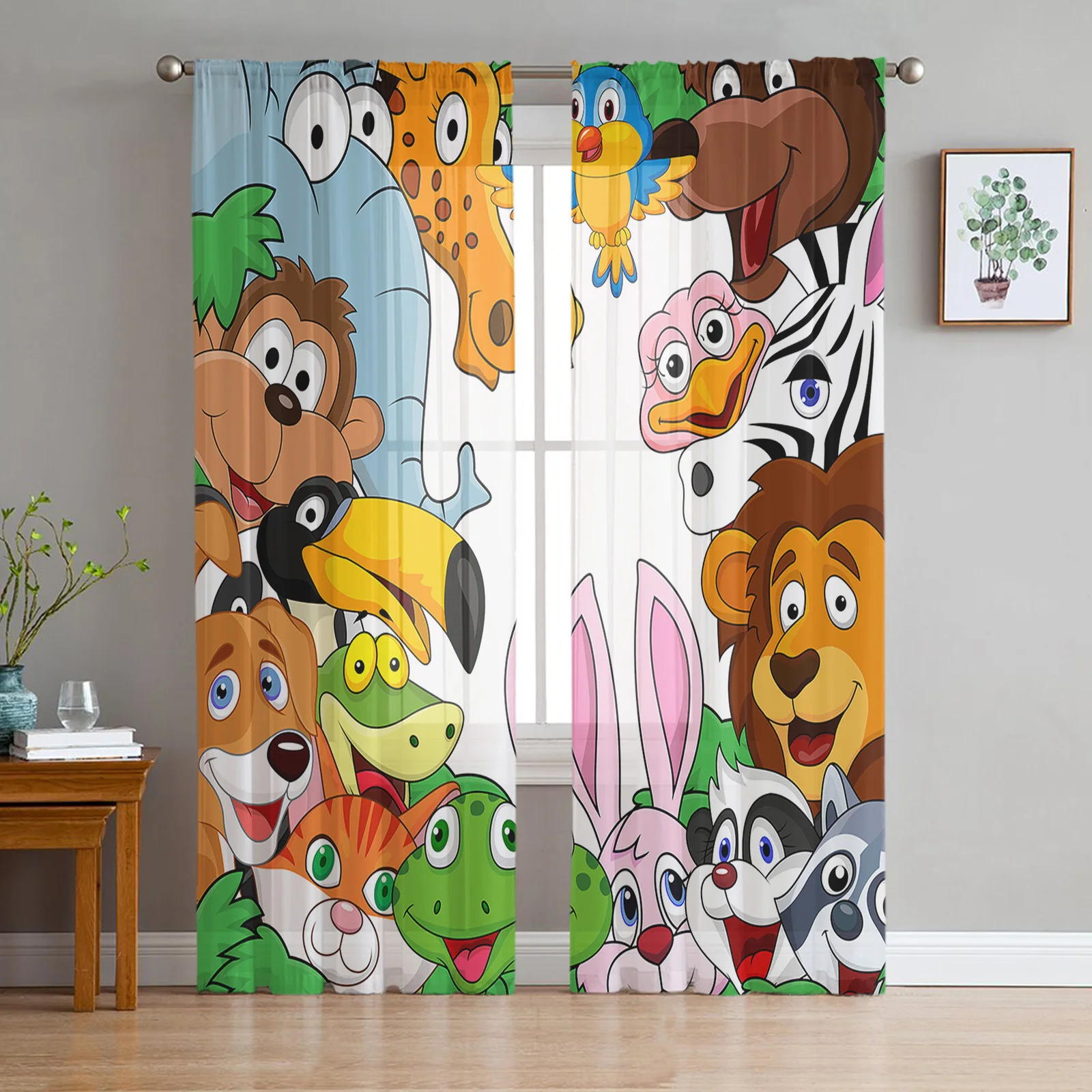 Cartoon Animal Lion Giraffe Sheer Curtains for Living Room Decoration Window Curtains for Kitchen Tulle Voile Organza Curtains