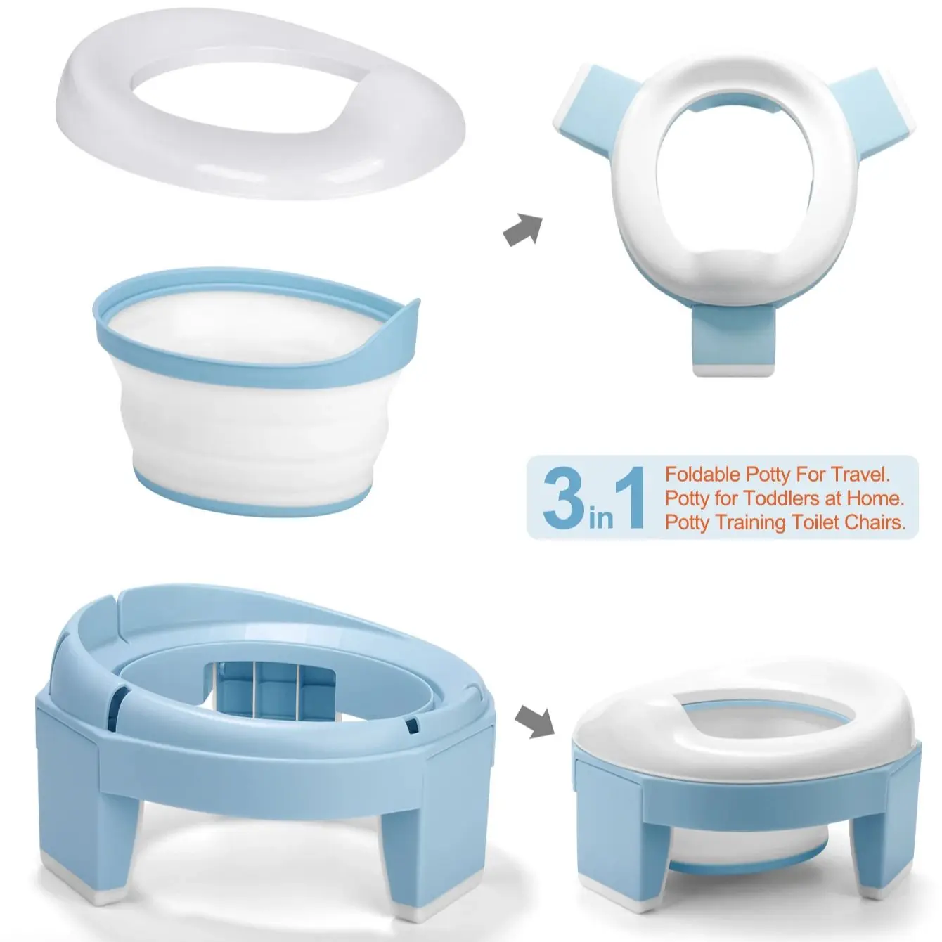 Baby Portable Toilet Potty Training Seat Multifunctional 3 in 1 Travel Toilet Seat Foldable Children Potty With Bags