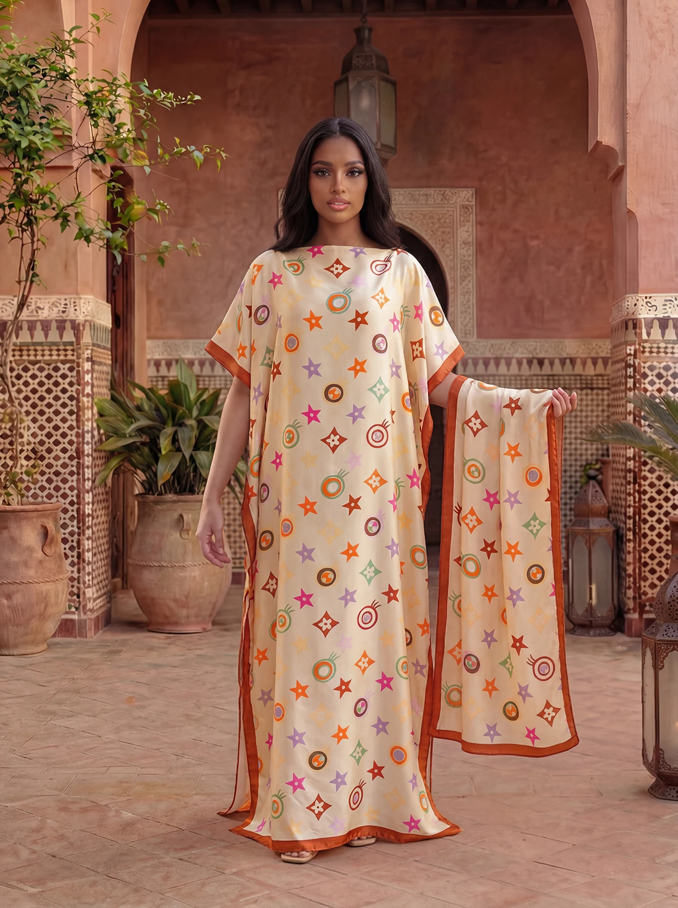 New Fashio Floral Pattern Satin Design long dress oversized Famous Brand Loose Summertime Sun protection Shawl For Lady/Women view 3