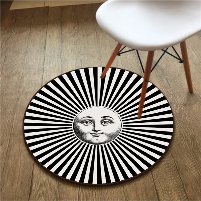 Tapis Rond Étoilé Soleil et Lune Lea pour Salon, Polymères de Sol Artistiques, Tapis de oral et pour Chambre à Coucher