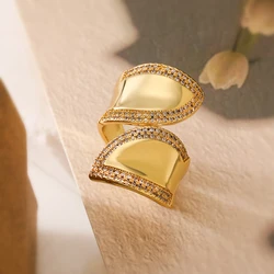 NEWBUY Luxury AAA Cubic Zirconia Pave Setting Copper Jewelry Trendy Gold Color Wedding Rings For Women