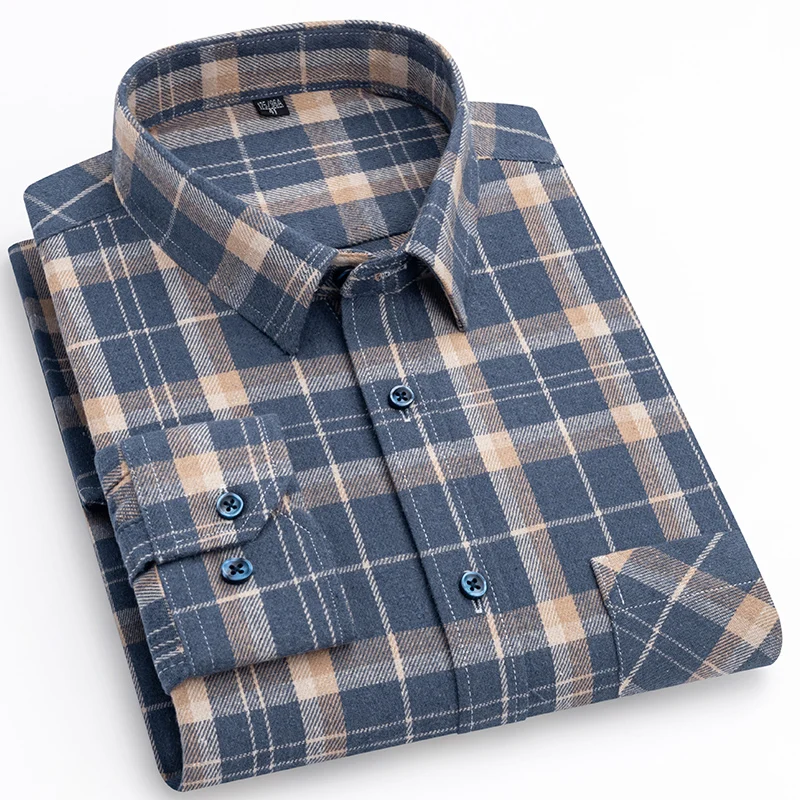 New in shirt big size 100%cotton sanding long-sleeve shirts for men slim fit casual plain shirt plaid designer elegants clothes